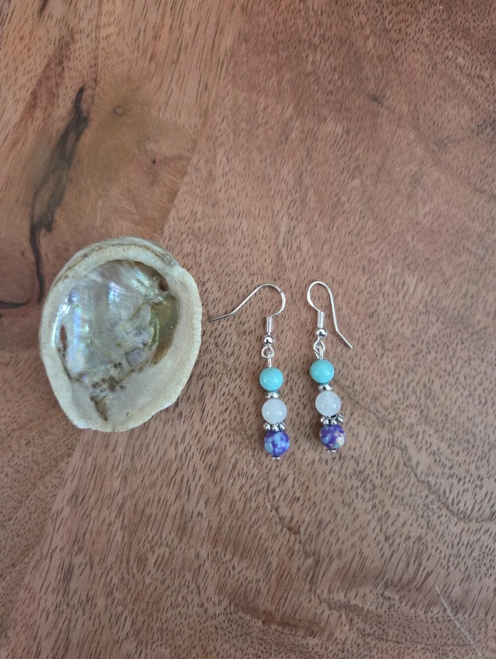 Turquoise & Purple Beaded Drop Earrings Bohemian Fairy Whimsical Gift Handmade